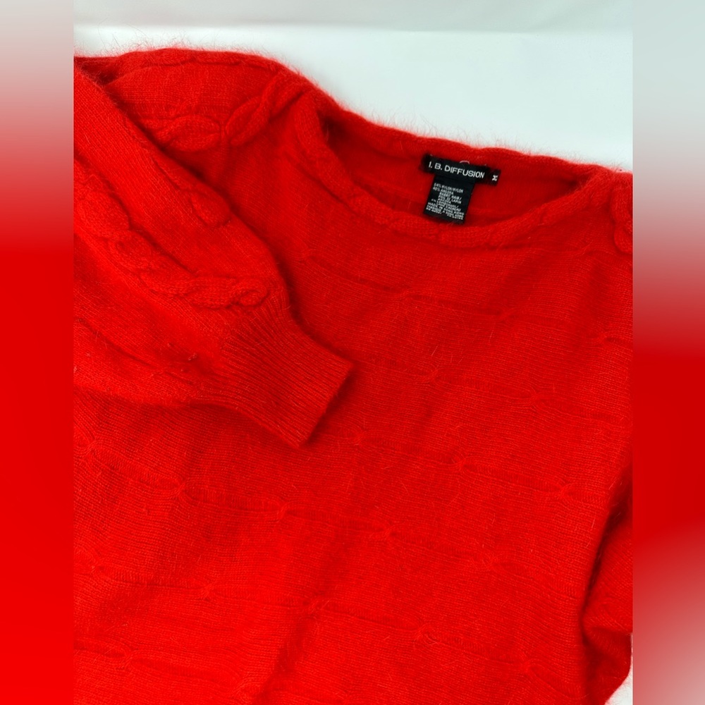 Vintage I.B. DIFFUSION Women's Red Sweater Angora Blend Sz M L3